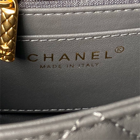 Ch*el mini flap bag with top handle lambskin gold tone metal grey as4956