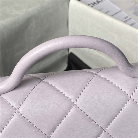 Ch*el mini flap bag with top handle lambskin gold tone metal lt purple as4956