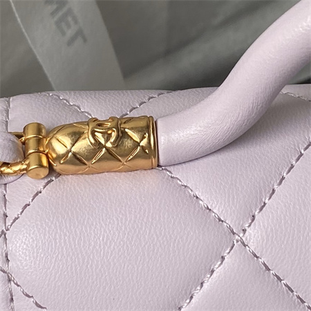 Ch*el mini flap bag with top handle lambskin gold tone metal lt purple as4956