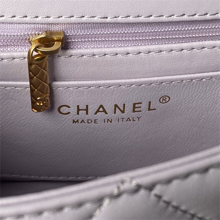 Ch*el mini flap bag with top handle lambskin gold tone metal lt purple as4956