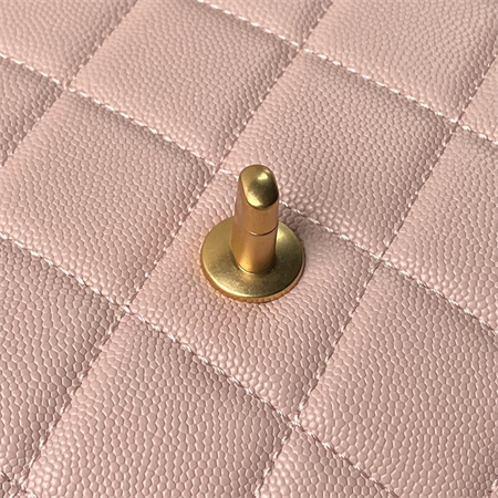 Ch*el flap bag with top handle grained shinny calfskin gold tone metal pink as4957