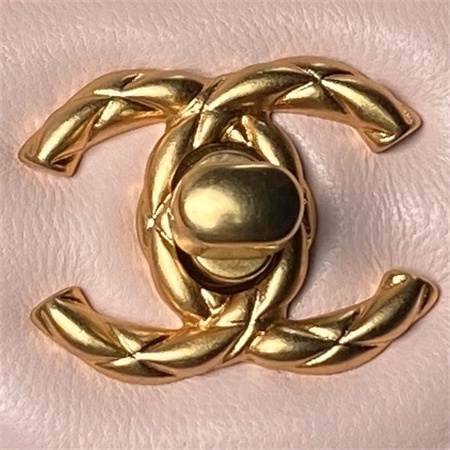 Ch*el flap bag with top handle lambskin gold tone metal pink as4957