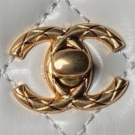 Ch*el mini coco handle bag shinny calfskin aged gold metal white as2215