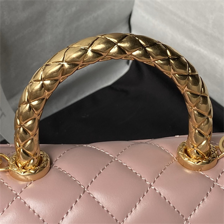 Ch*el mini coco handle bag shinny calfskin aged gold metal pink as2215