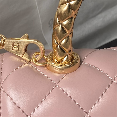 Ch*el mini coco handle bag shinny calfskin aged gold metal pink as2215