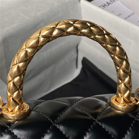 Ch*el mini coco handle bag shinny calfskin aged gold metal black as2215