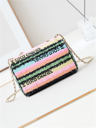 Ch*el mini flap bag sequins & gold-tone metal multicolors as3269