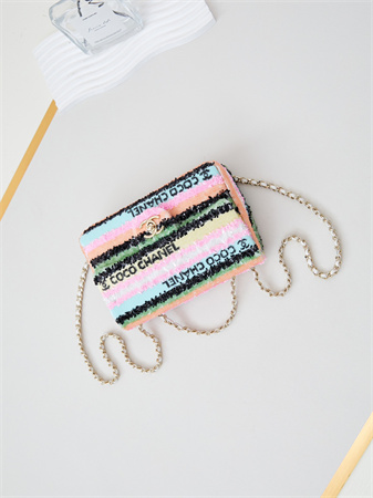 Ch*el mini flap bag sequins & gold-tone metal multicolors as3269