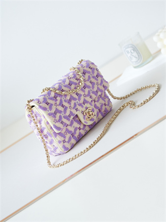 Ch*el mini flap bag sequins & gold-tone metal white,purple as3965
