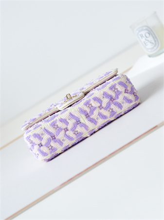 Ch*el mini flap bag sequins & gold-tone metal white,purple as3965