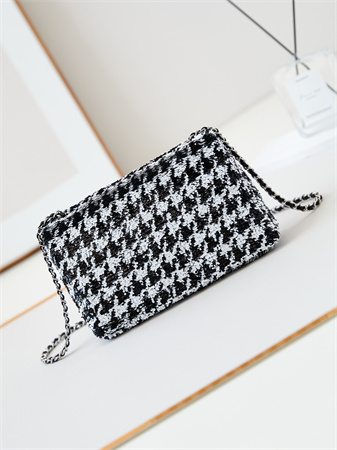 Ch*el evening bag sequins & silver-tone metal black and white as4297