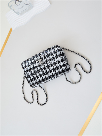 Ch*el evening bag sequins & silver-tone metal black and white as4297