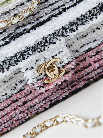 Ch*el clutch sequins & gold-tone metal white, black, pink & yellow as4561