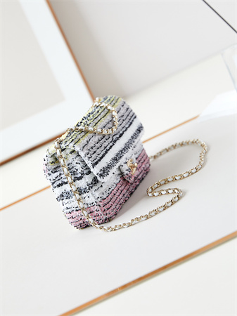 Ch*el clutch sequins & gold-tone metal white, black, pink & yellow as4561