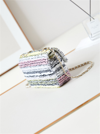 Ch*el clutch sequins & gold-tone metal white, black, pink & yellow as4561