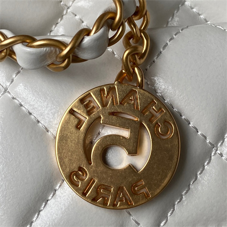 Ch*el hobo bag shinny calfskin gold tone metal white as3690