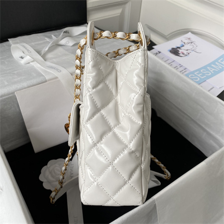 Ch*el hobo bag shinny calfskin gold tone metal white as3690