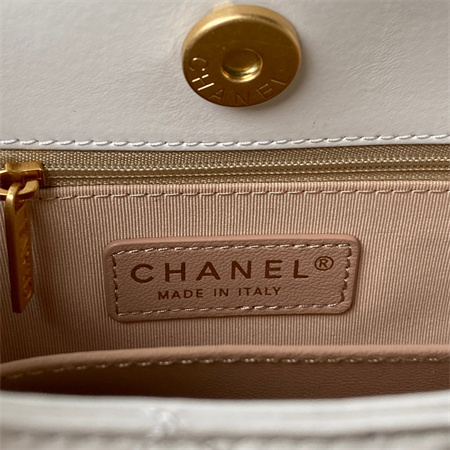 Ch*el hobo bag shinny calfskin gold tone metal white as3690