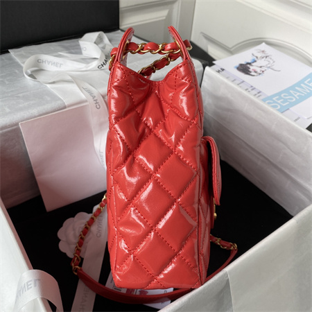 Ch*el hobo bag shinny calfskin gold tone metal red as3690