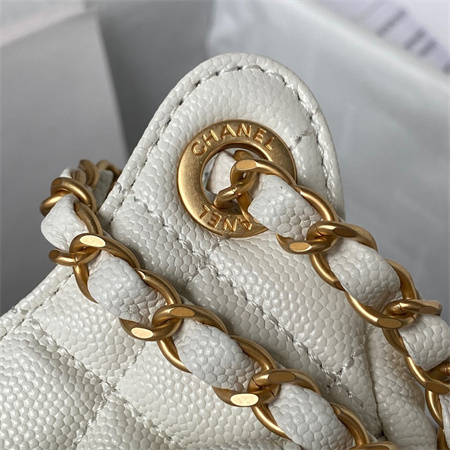 Ch*el small hobo bag grained calfskin gold tone metal white as3710