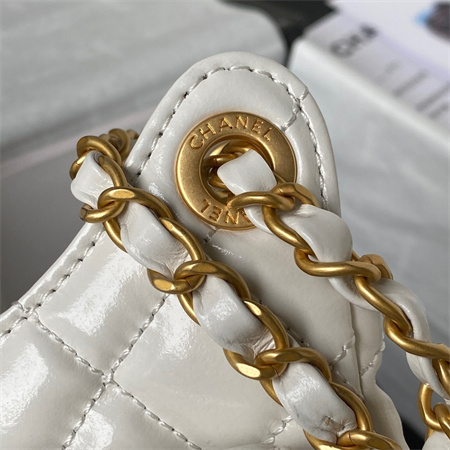 Ch*el small hobo bag shinny calfskin gold tone metal white as3710