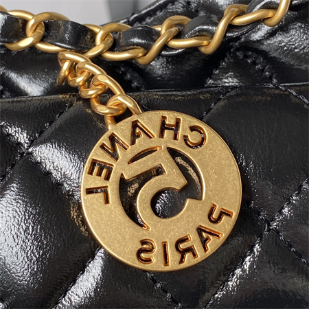 Ch*el small hobo bag shinny calfskin gold tone metal black as3710