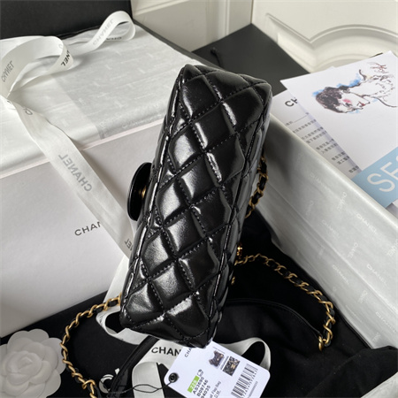 Ch*el small hobo bag shinny calfskin gold tone metal black as3710