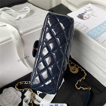 Ch*el small hobo bag shinny calfskin gold tone metal navy as3710