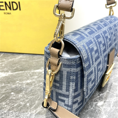 Fen.di BAGUETTE Bag Light Blue FF Denim Fabric Bag