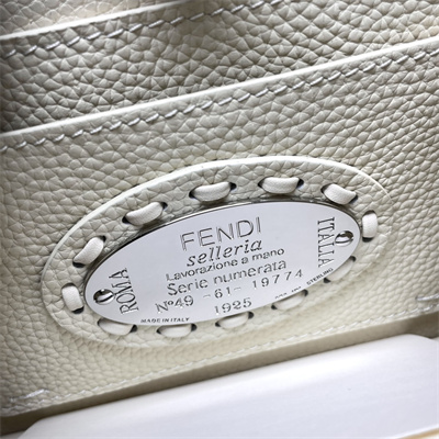 Fen.di Peekaboo ISeeU Petite Cuoio Romano Leather Cream Selleria bag with 306 hand-sewn topstitches