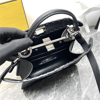 Fen.di Peekaboo ISeeU Petite Cuoio Romano Leather Black Selleria bag with 306 hand-sewn topstitches