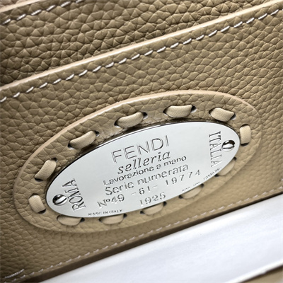 Fen.di Peekaboo ISeeU Petite Cuoio Romano Leather Beige Selleria bag with 306 hand-sewn topstitches