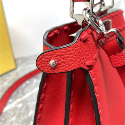Fen.di Peekaboo ISeeU Petite Cuoio Romano Leather Red Selleria bag with 306 hand-sewn topstitches