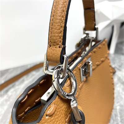 Fen.di Peekaboo ISeeU Petite Cuoio Romano Leather Brown Selleria bag with 306 hand-sewn topstitches