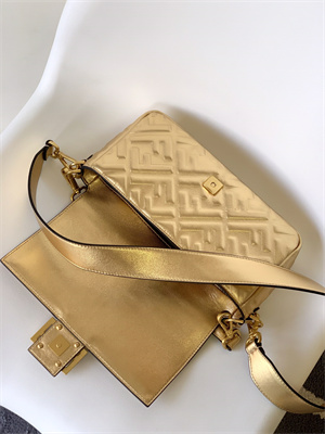 Fen.di BAGUETTE Bag Gold Leather With FF Motif