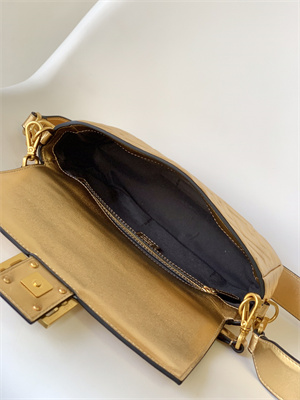 Fen.di BAGUETTE Bag Gold Leather With FF Motif