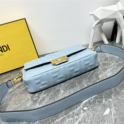 Fen.di BAGUETTE Bag Light Blue Nappa Leather With FF Motif
