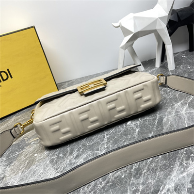 Fen.di BAGUETTE Bag Grey Nappa Leather With FF Motif