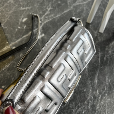 Fen.di BAGUETTE Mini Bag Silver Leather With FF Motif