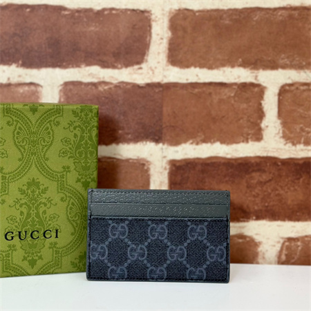 Gu.cci CARD CASE WITH GG DETAIL With Grey Leather Trim 768248