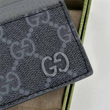 Gu.cci CARD CASE WITH GG DETAIL With Grey Leather Trim 768248
