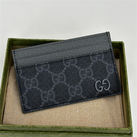 Gu.cci CARD CASE WITH GG DETAIL With Grey Leather Trim 768248
