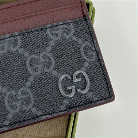 Gu.cci CARD CASE WITH GG DETAIL With Bordeaux Leather Trim 768248