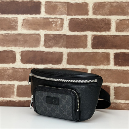 g*u*i small gg belt bag with tag black leather and black gg S*p*e canvas trim 795463