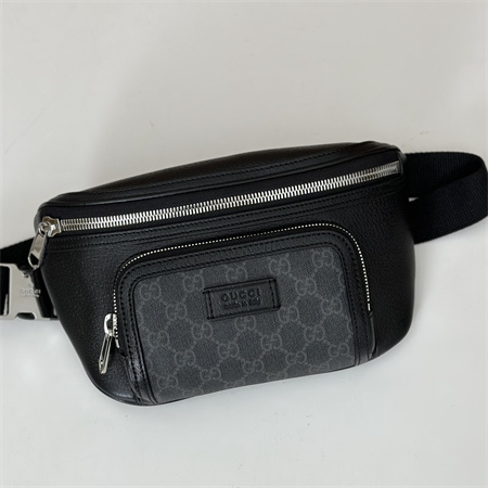 g*u*i small gg belt bag with tag black leather and black gg S*p*e canvas trim 795463