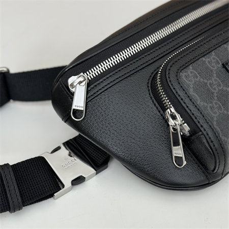 g*u*i small gg belt bag with tag black leather and black gg S*p*e canvas trim 795463
