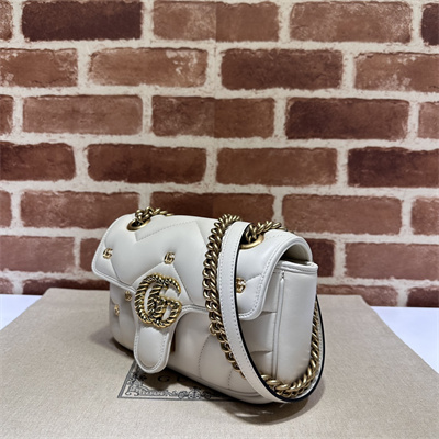 Gu.cci GG Marmont Small Shoulder Bag Lambskin White 446744