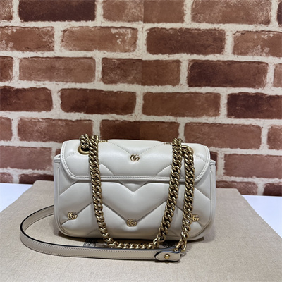 Gu.cci GG Marmont Small Shoulder Bag Lambskin White 446744