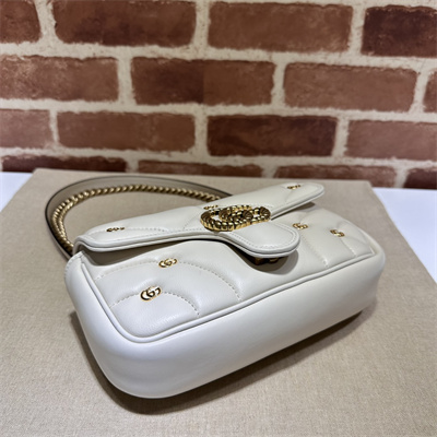 Gu.cci GG Marmont Small Shoulder Bag Lambskin White 446744