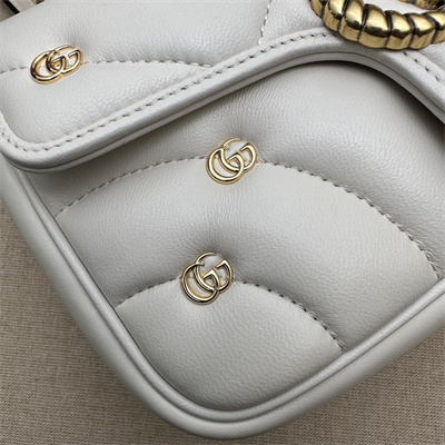 Gu.cci GG Marmont Small Shoulder Bag Lambskin White 446744